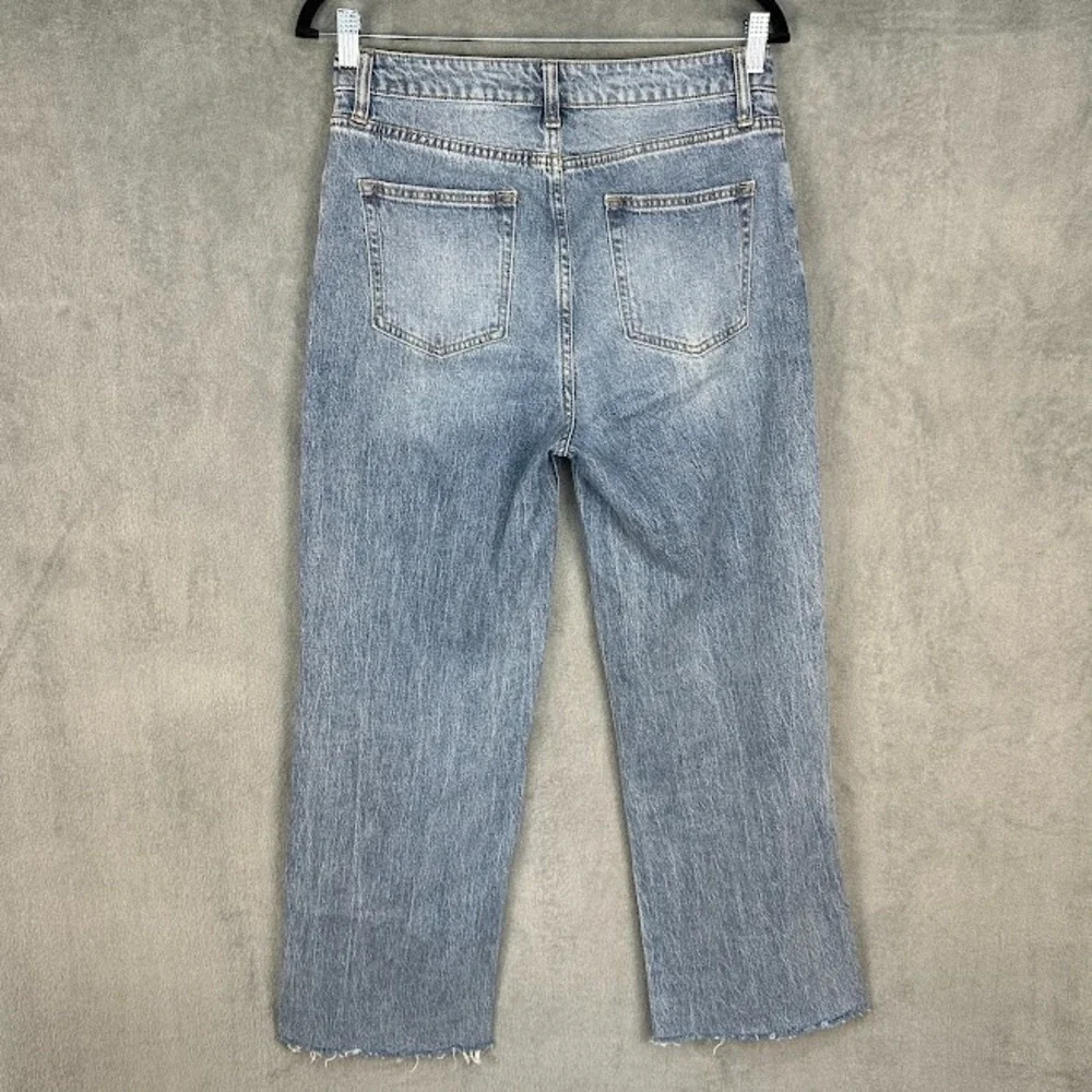 Oliver Logan Jeans Womens 28 Blue Raw Hem Medium Wash Stretch Wide Leg Pockets